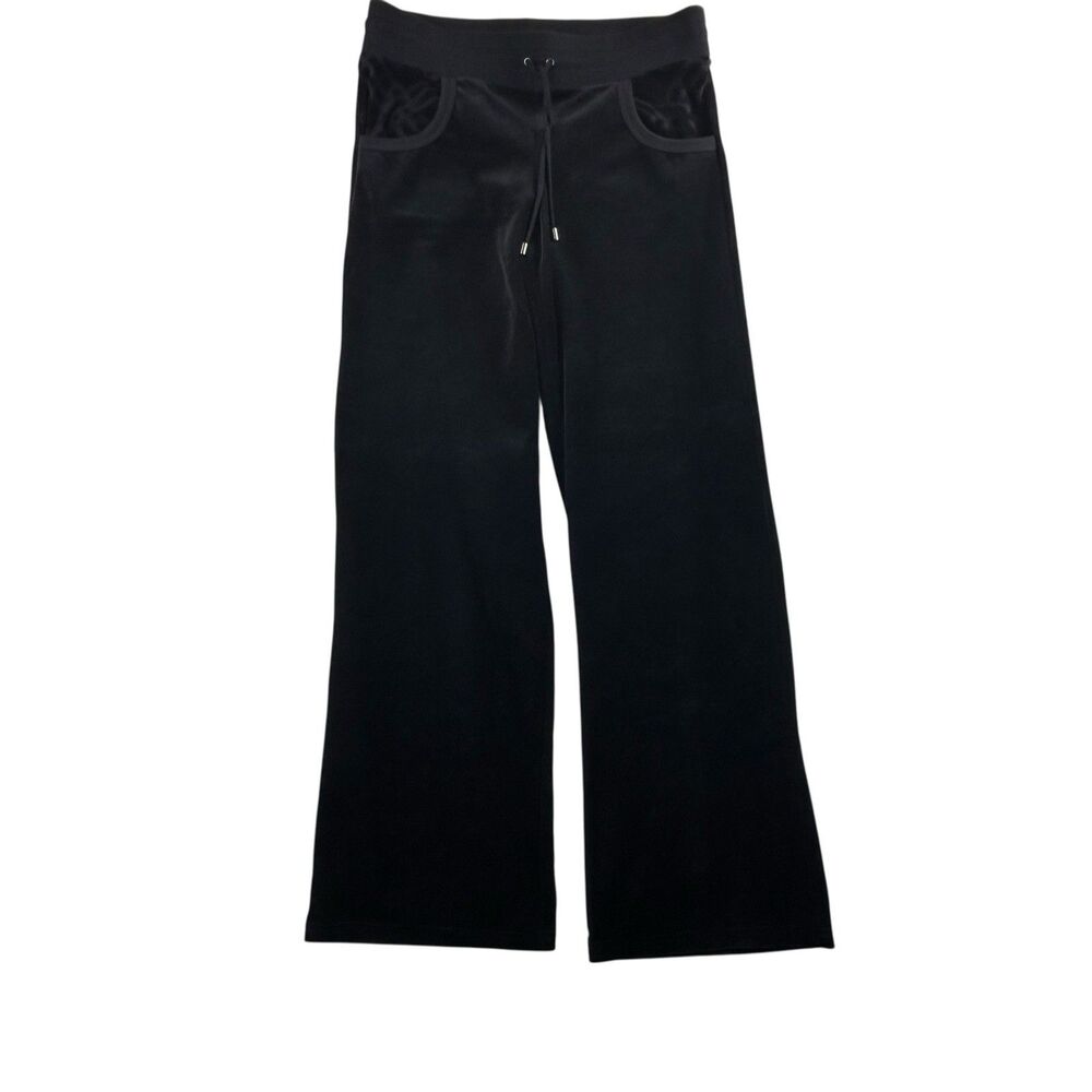 Burberry London Velour Track Pants Women's Sz L Black Front Pocket Tie Waist NWT